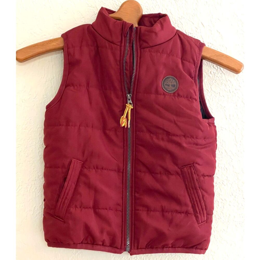 Timberland Toddler Boys Unisex Puffer Vest 3T Burgundy Maroon Jacket Full Zip